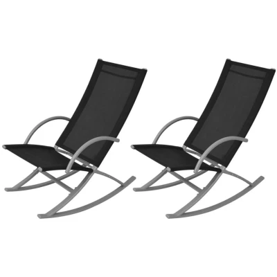 Afbeelding van Tuinschommelstoelen 2 st staal en textileen zwart