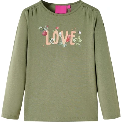 Afbeelding van Kindershirt met lange mouwen love print 104 kakikleurig