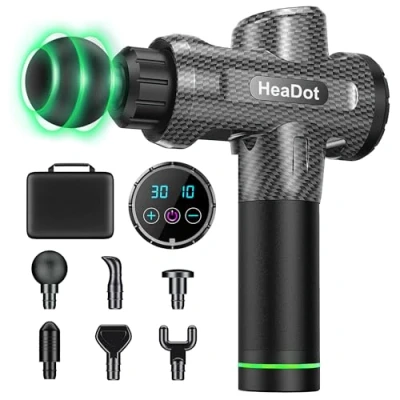 Afbeelding van HeaDot Massagepistool, elektrisch massageapparaat met 6 fitpistool en 30 snelheden voor nek schouderdiepte.