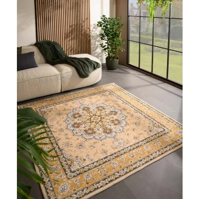 Afbeelding van Buitenkleed Vierkant Vintage Valenca Nova Geel 200x200 Cm