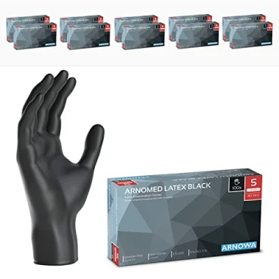 Afbeelding van ARNOMED Latex wegwerphandschoenen S, zwart, poedervrij, 1000 stuks, handschoenen voor eenmalig gebruik, verkrijgbaar in maat XS, M, L &amp; XL