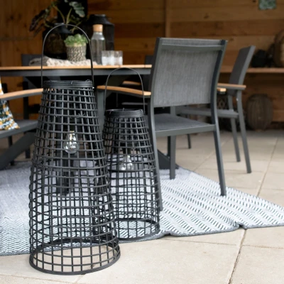 Afbeelding van Les Lantaarn Anzu Zwart met LED Set van Twee Bamboe