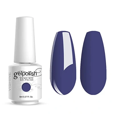 Afbeelding van Vishine Soak Off nagellak, 8 ml, semi permanent, UV, LED, gel, manicure, mediumslateblauw, #1465
