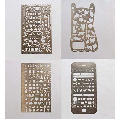Afbeelding van BLUGUL 4 stuks sjablonen om te tekenen, roestvrij staal, liniaal, tekensjabloon, voor bullet journal, notebook, kaart, doe het zelf, scrapbooking/handwerk,