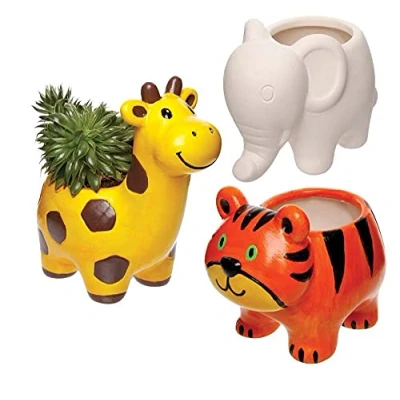 Afbeelding van Baker Ross FE220 Jungle Dieren Keramische Bloempotten, Pak van 3, Schilderbare Creatie Kunst en Knutselprojecten voor Kinderen om te Maken, Personaliseren Versieren.
