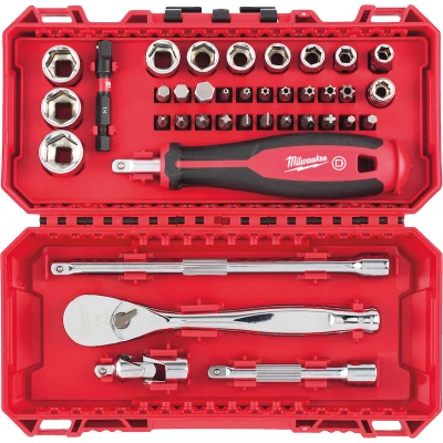Afbeelding van Milwaukee Doppenset en ratel 1/4&quot; FOUR FLAT™ 38 delig PACKOUT ready box 4932498381