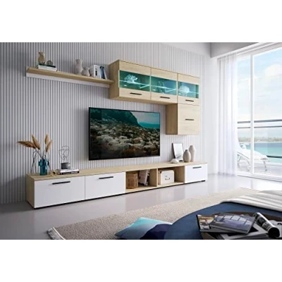 Afbeelding van Skraut Home Woonkamermeubels model Parijs Set dressoir plank en tv kast Scandinavische stijl met LED licht melamine wit eiken