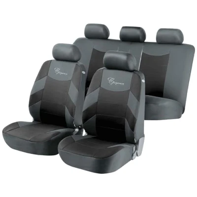 Afbeelding van WALSER Auto stoelbeschermer Elegance met Zipper, ZIPP IT Autostoelhoes set, 2 voor voorstoel, 1 achterbank zwart/grijs 11776