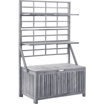 Afbeelding van Opbergbox met latwerk 99x55x160 cm massief acaciahout grijs
