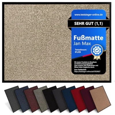 Afbeelding van Jan Max vuilvangmat 8 kleuren deurmat met 2900g/m2 PP Twisted Heatset fiber 2,4l/m2 vochtopname schoonloopmat 60 x 80 cm donkerbeige