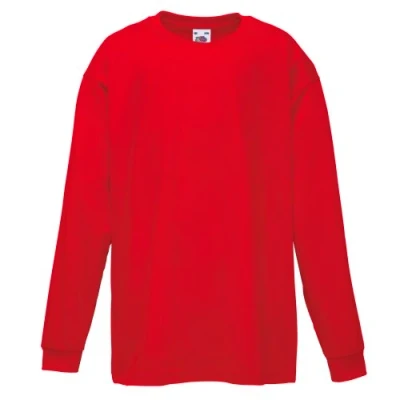 Afbeelding van Fruit of the Loom Valueweight T shirt voor kinderen, lange mouwen, kleuren, Rood, 9 11 jaar
