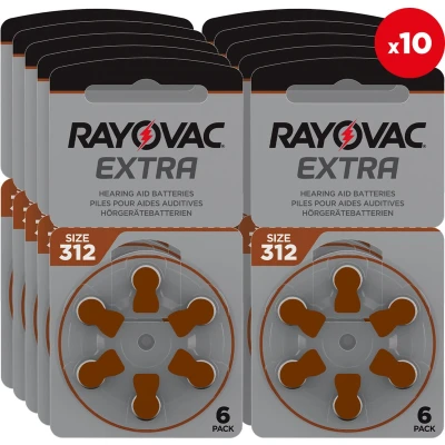 Afbeelding van 60 Stuks (10 Blister a 6st) Rayovac Extra 312 / PR312 PR41 Gehoorapparaat batterijen
