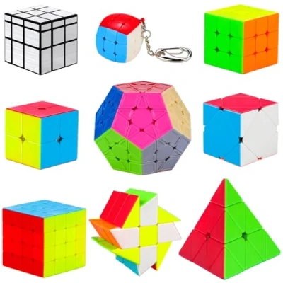 Afbeelding van Coolzon Speed Puzzelkubusset, snelheidskubus, 9 delig, kubusset, 2 x 2, 3 3, 4 4, piraminx, Megaminx, Fenghuolun Mirror Cube Skewb Fisher Mini Sleutelhanger, Magisch Puzzelspeelgoed voor