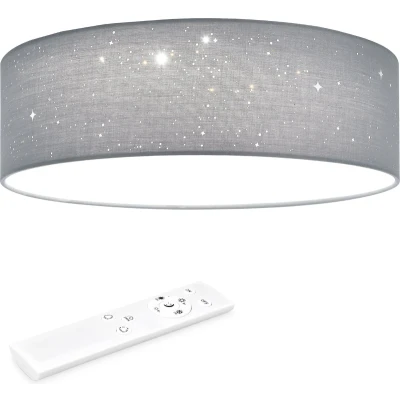 Afbeelding van Navaris LED plafondlamp rond 12W Ø 32 cm Stoffen plafonnière met warmwit licht &amp; sterreneffect Dimbare lamp afstandsbediening Lichtgrijs