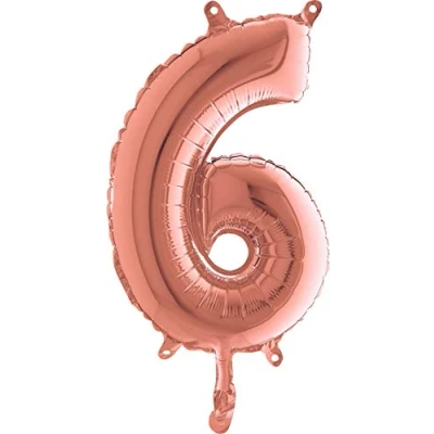 Afbeelding van Folieballon Cijfer 6 Rozegoud Grabo balloon 35cm