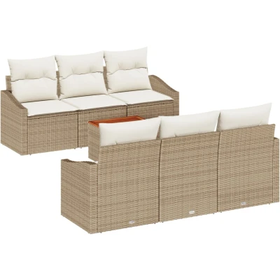 Afbeelding van vidaXL 7 delige Tuin Sofa Set met Kussens Beige Poly Rattan Acacia