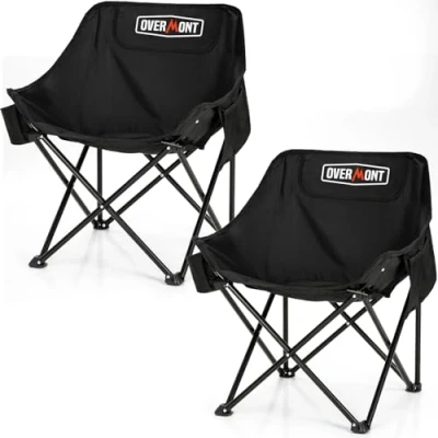 Afbeelding van OVERMONT Opvouwbare campingstoel, 2,6 kg, draagbaar, met zijvak en bekerhouder, 135 voor buiten, tuin, picknick, vissen, strand, 2 stuks