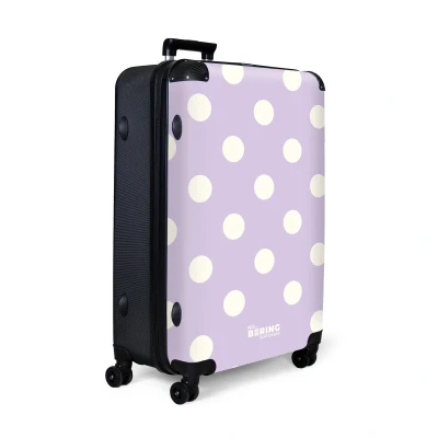 Afbeelding van NoBoringSuitcases.com® Koffer groot Reiskoffer lichtgewicht Lila met witte stippen Rolkoffer 4 wielen Grote trolley XL 98 liter bagage