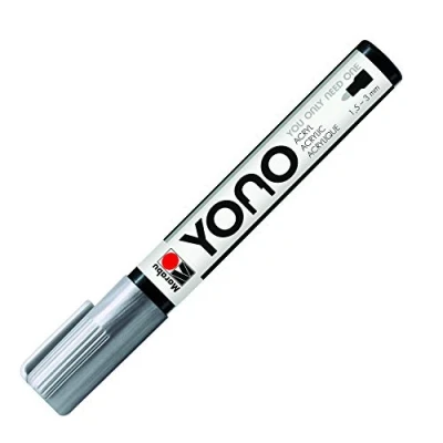 Afbeelding van Marabu YONO Marker, 12400103082, zilver 082, veelzijdige acrylstift met Japanse ronde punt, 1,5 3 mm, op waterbasis, lichtecht en waterbestendig, voor bijna alle ondergronden