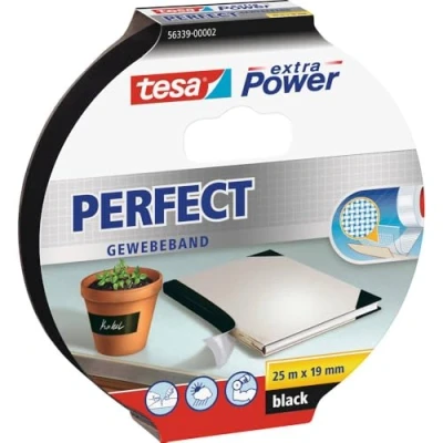 Afbeelding van tesa PERFECT 56339 00002 01 Textieltape extra Power Zwart (l x b) 25 m 19 mm 1 stuk(s)