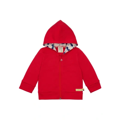 Afbeelding van loud + proud Uniseks babyjas met capuchon, GOTS gecertificeerd sweatjack, tomaat, 62/68 cm