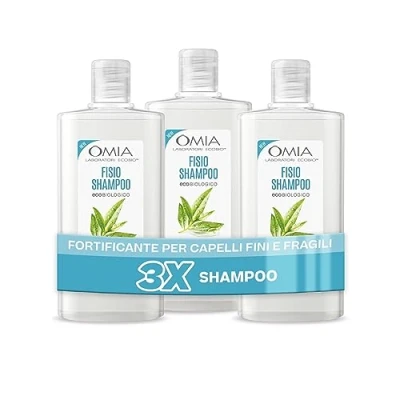 Afbeelding van Omia Fisio Behandelende Shampoo met Theeboomolie, voor Fijne en Broze Haren, Versterkend Herstellend, Frequent Wassen, Zonder Siliconen Sulfaten, 3 Flesjes van 200 ml, Exclusief Amazon