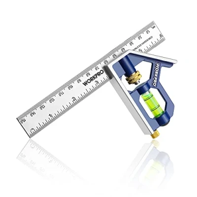Afbeelding van WORKPRO Combinatiehoek 150 mm, universele hoek instelbare aanslaghoek met waterpas en aanscheurnaald, gradenboog meetgereedschap van roestvrij staal zinklegeringshandvat voor houtbewerking