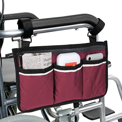 Afbeelding van supregear Zijtas Rolstoel met Armleuning, Walker Organizer Tas Reflecterende Strepen Waterdichte Opbergzakken voor Elke Rolstoel, Scootmobiel, Rollator Draagaccessoires, Wijn Rood