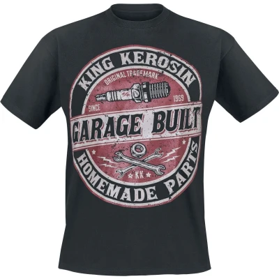 Afbeelding van King Kerosin Garage Built T shirt zwart 3XL Katoen Biker, Rock wear, Rockabilly