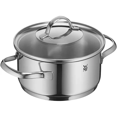 Afbeelding van WMF Pot Ø 16 cm Ca. 1,4L Provence Plus gietrand glazen deksel Cromargan® roestvrij staal gepolijst geschikt voor inductiekookplaten vaatwasmachinebestendig