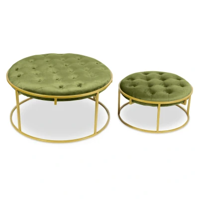 Afbeelding van Set van 2 Valona Velours Khaki poefs Menzzo