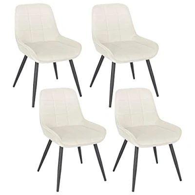Afbeelding van WOLTU Set van 4 eetkamerstoelen, fluwelen relaxstoelen, ergonomische Scandinavische stoelen met rugleuning voor woonkamer, keuken, slaapkamer, crèmewit, BH331cm