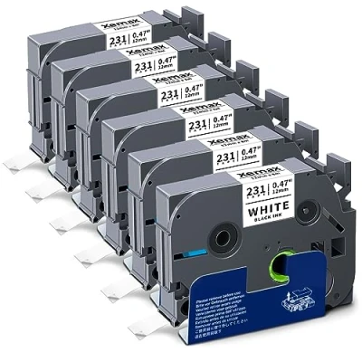 Afbeelding van 6x XemaX Label Tapes Compatibel voor Brother P touch Etikettenband 12mm x 8m TZe 231 Etiketteren Zwart op Transparant Ptouch Etiketteerder PT E110 H100R H110 H101C H108 E100 H100LB H105