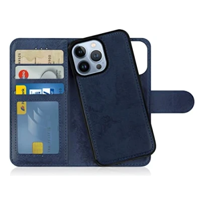 Afbeelding van MyGadget flip case voor Apple iPhone 13 Pro magnetische cover in synthetisch lederen PU kaarthouder beschermhoes portemonnee krasbestendig Donkerblauw