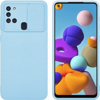 Afbeelding van Cadorabo Hoesje geschikt voor Samsung Galaxy A21s in Bonbon Licht Blauw Beschermhoes van flexibel TPU silicone Case Cover en met camerabescherming