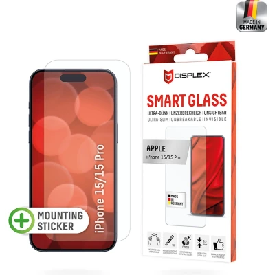 Afbeelding van Displex Smart Glass 2D (1 Stuk, Apple iPhone 15), Smartphone beschermfolie, Transparant