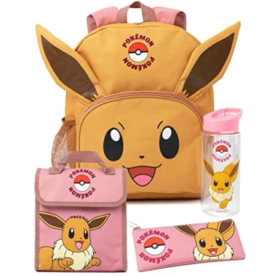 Afbeelding van Pokemon Eevee 4 delige rugzak set Geanimeerd personage 3D oren roze lunchtas potloodzak waterfles Game Back to School Bag Cadeaus