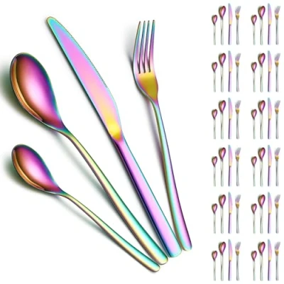 Afbeelding van bestekset 48 delig servies voor 12, ReaNea Titanium regenboog beplating inclusief dinermessen, dinerscheppen, dinervorken, theelepels