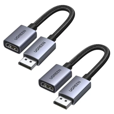 Afbeelding van UGREEN 4K DisplayPort naar HDMI Adapter, 2 Pack, 4K@30Hz 2K@60Hz 1080P@120Hz, Unidirectionele DP HDMI, Compatibel met Laptop, Monitor, Grafische Kaart, TV, Projector, HP, Dell AMD GPU, NVIDIA