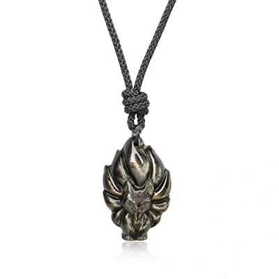 Afbeelding van COAI Uniseks ketting met vos hanger van negenstaart, gouden obsidiaan, Obsidiaan