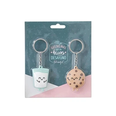 Afbeelding van Mr. Wonderful Set van 2 sleutelhangers Mr.Wonderful koekjes en glas paren Son ¡la Leche, rubber, meerkleurig, 5 x 1 cm