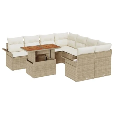 Afbeelding van vidaXL 9 delige Tuin Sofa Set met Kussens Beige Poly Rattan