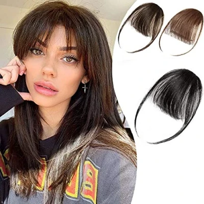 Afbeelding van Front Pony Extensions Clip in Hair op Natuurlijke Zwarte Dunne Haar Haarstukjes voor Vrouwen (Natuurlijke Zwart)