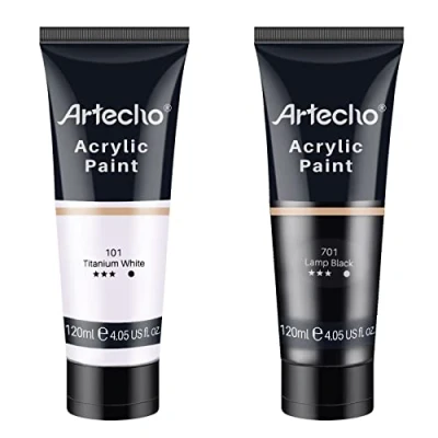 Afbeelding van Artecho professionele acrylverfset, titanium wit en zwart ( 120 ml / 4 oz ) buizen, kunst ambachtelijke verven voor canvas schilderen, rock, steen, hout, stof, kunstbenodigdheden kunstenaars, volwassenen, studenten, kinderen