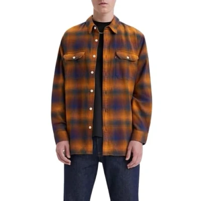 Afbeelding van Levi&#039;s heren Relaxed fit overshirt met ruitdessin en borstzakken in de kleur Donkeroranje, maat: S