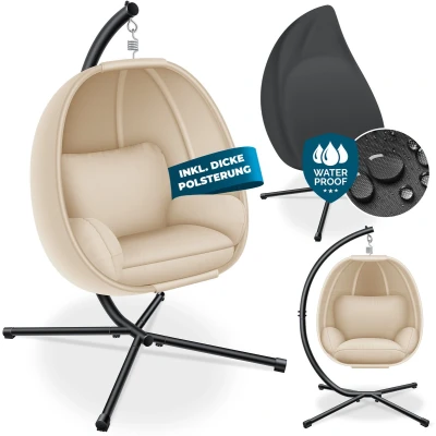 Afbeelding van KESSER® Luxe hangstoel met frame + zacht zitkussen, zijbekleding, zit en rugkussen, hangmand voor binnen buiten, tuinschommelmand, hangstoel, stabiele voet, max. 150 kg, Antraciet