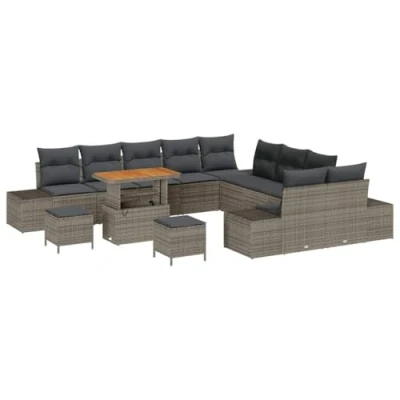 Afbeelding van vidaXL 13 delig Tuin Sofa Set met Kussens Grijs Poly Rattan Acacia