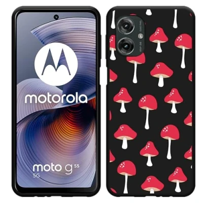 Afbeelding van Cazy Hoesje geschikt voor Motorola Moto G55 Siliconen Zwart Paddenstoelen