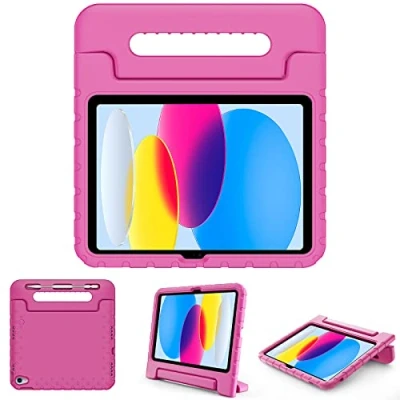 Afbeelding van ProCase Kinderhoes met kickstand voor iPad 10. Genaration 10,9 inch 2022 model A2696 A2757, ultralicht, schokbestendig, robuust kinderbeschermhoes, converteerbaar handvat, standfunctie, roze
