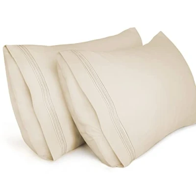 Afbeelding van Lirex Kussenslopen (2 Stuks), 50 x 75 cm Geborduurd Zachte van Geborsteld Microvezel, Machinewasbaar Kreukvrij Ademend, Beige